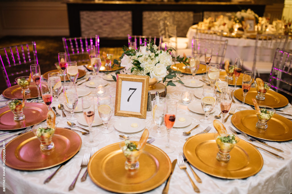Emerald Ballroom table arrangement for a recent wedding.